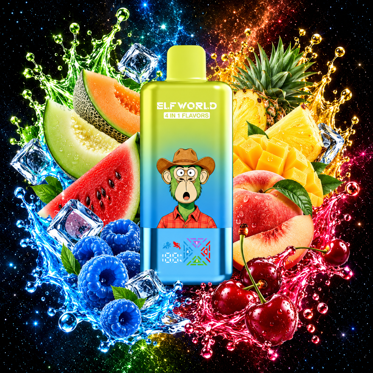 ELF WORLD 4 IN 1 Triple Melon - Blue Razz Ice - Peach Mango Pineapple - Fizzy Cherry