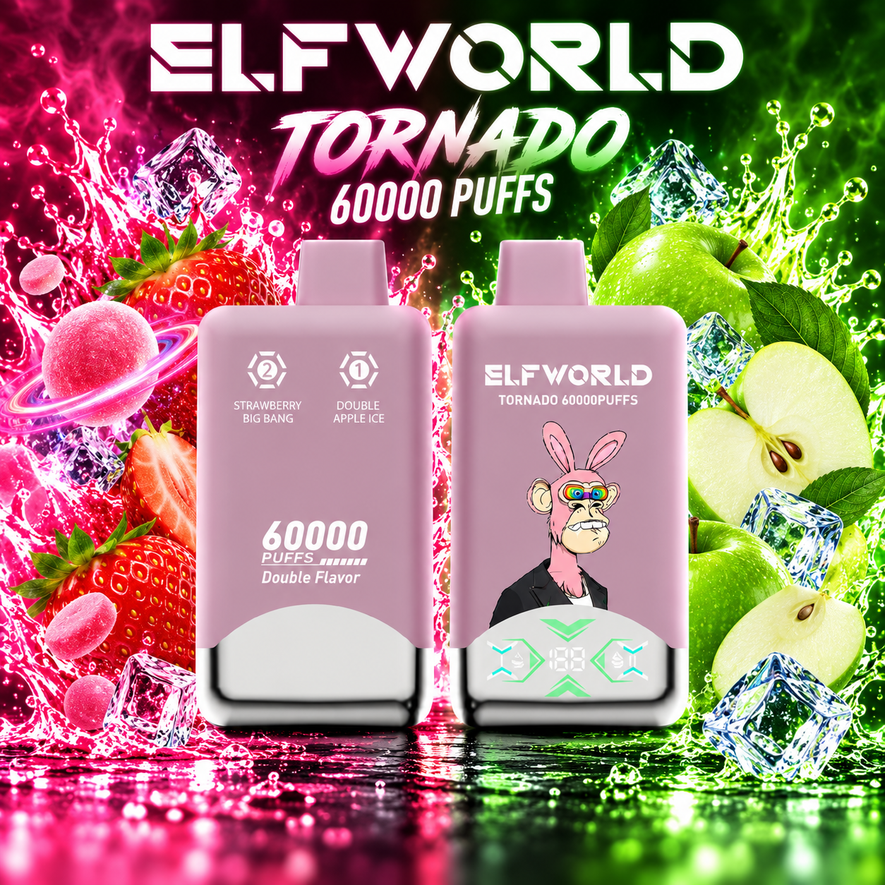 ELF WORLD Tonaldo 66000 Double apple ice & Strawberry big bang