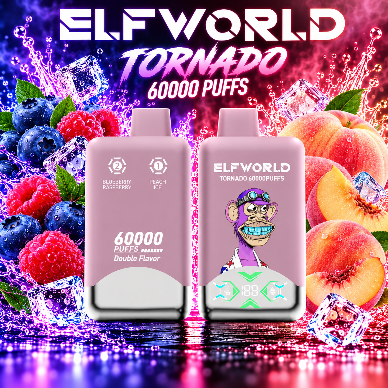 ELF WORLD Tonaldo 66000 Peach ice & Blueberry Raspberry