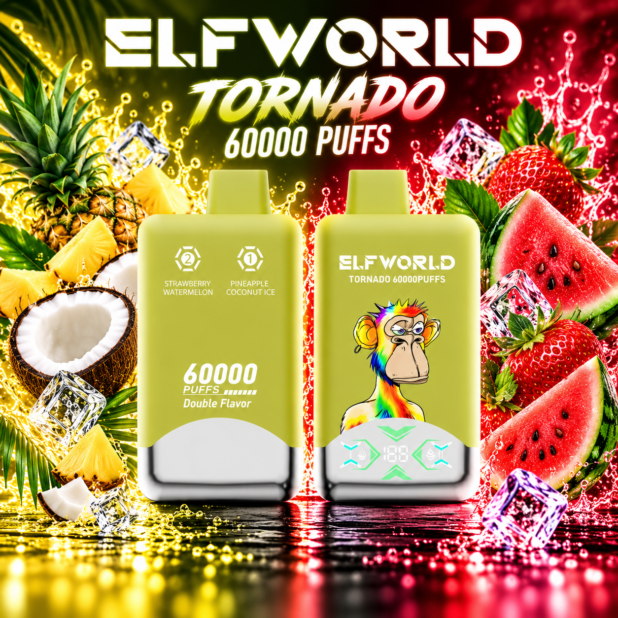 ELF WORLD Tonaldo 66000 Pineapple Coconut ice & Strawberry Watermelon