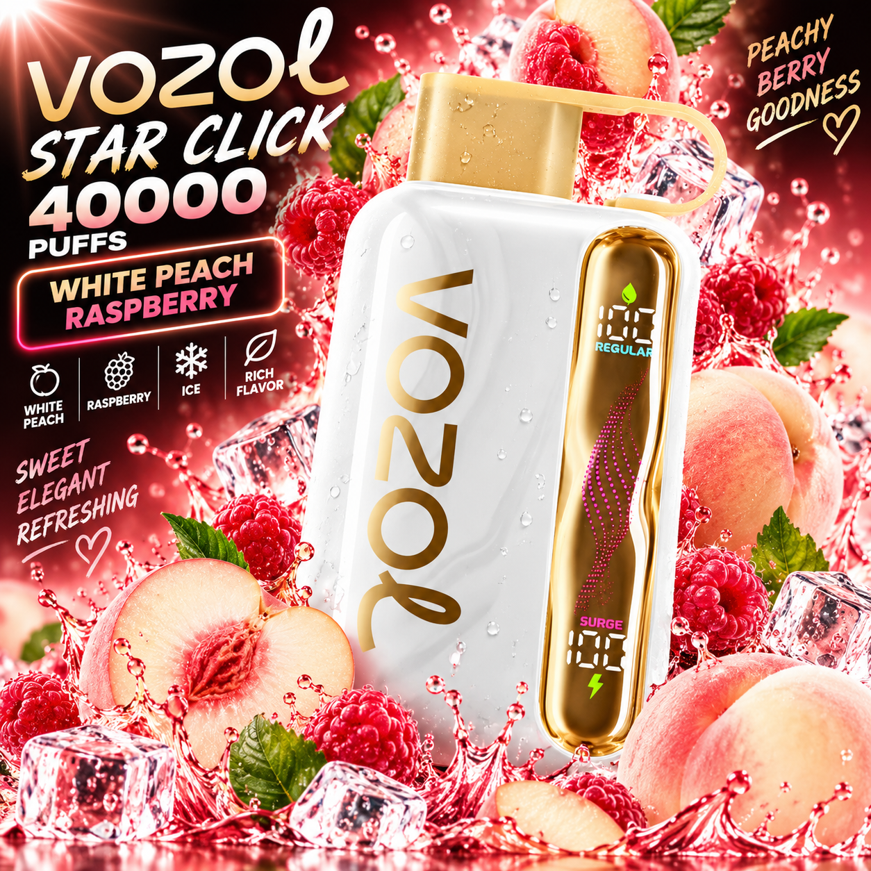 Vozol STAR 40000 «Білий персик і малина»